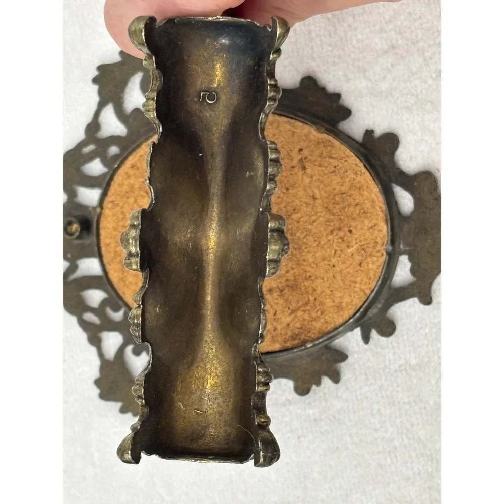 Vtg Ornate Cast Metal Vanity Mirror Tabletop Rococo Victorian Style Brass Finish